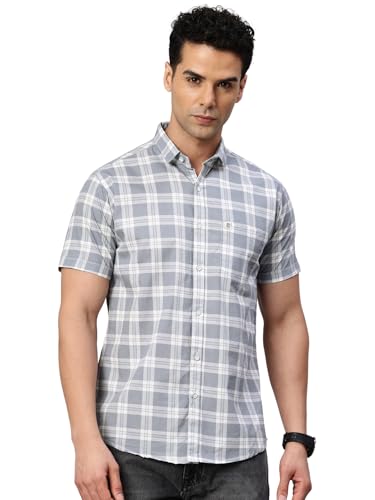 Image of Majestic Man Slim Fit Pure Cotton Checked Half Sleeve Casual Shirt
