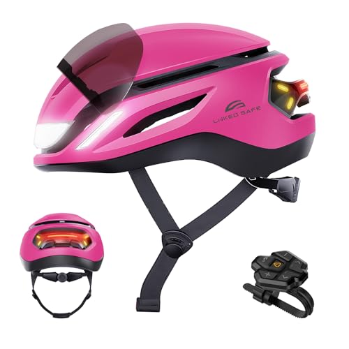 Image of ASIEVIE Smart Adult Bike Helmet with Detachable Protective Visor, Bluetooth, 1250mA, Magnetic Buckle, Remote Control LED Turn Signals,Auto Brake Blinke,CPSC 1203 & NTA8776 (Rose, M)