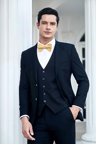 HISDERN Bow Ties for Men Floral Bowties Mens Self Tie Bow Tie Handkerchief Jacquard Woven Bowtie Pocket Square Set