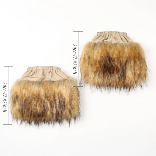 Image of L'VOW 2pc Viking Fur Boot Cuffs Brown Fur Leg Warmers Medieval Furry Boots Covers for Women Men Halloween