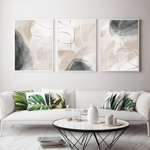 WBYZAC Conjunto de 3 Cuadros Lienzo Tonos Beige Negro Gris Carteles Impresiones Acuarela Abstracta Imágenes Artísticas de Pared Modernas Decoración Cocina Oficina Sala de Estar 30 * 40Cm (Sin Marco)