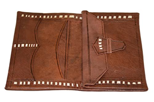 Treasures Of Morocco Moroccan Handmade Leather Wallet Traditional Vintage Carved Bi-fold Medium Dark Brown3