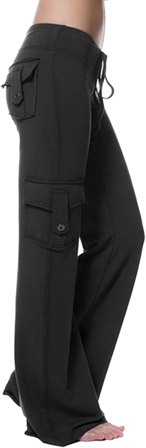 Yoga Pants with Pockets for Women Wide Leg Cargo Pants High Waist Crossover Stretch Work Travel Casual Sweatpants