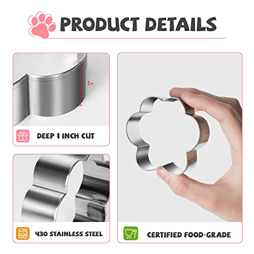 Fusoto Dog Paw Cookie Cutters Set, Cookie Cutter For Homemade Dog Treat, 4Pcs Stainless Steel Cutters Dog Paw Shape For Cookie Baking, Sandwiches, Biscuits, Fruit, Vegetable #TOP6