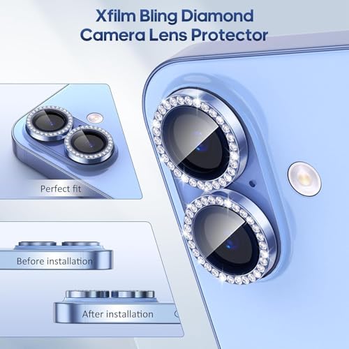 Image of Choiche for iPhone 17 Camera Lens Protector Bling, Individual Diamond Metal Ring with 9H Hardness, Scratch-Proof Camera Screen Protector, Stylish Accessories, Case Friendly (Blue Diamond)