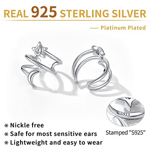 Chicsilver 925 Sterling Silver Ear Cuff Earrings For Women Star Moon Helix Cartilage Huggie Ear Cuffs For Non Pierced Ears Hypoallergenic #TOP4