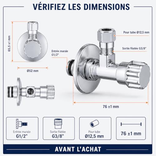 Ibergrif M22022-2 Robinet d’Arrêt Équerre 1/2" x 3/8", Lot de 2 – vue 2