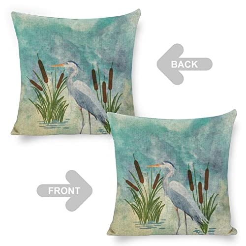 Decgarsun DECXG0803-1 Decorative Throw Pillow Covers 18X18 Watercolor Blue Heron Square Linen Pillowcases Cushion Case thumb #2