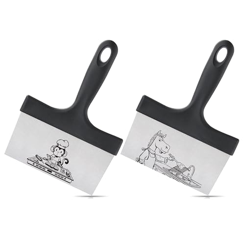 OLULU 2PCS Griddle Scraper Stainless Steel Grill Scraper Heavy Duty Flat Top Grill Scraper for Blackstone Griddle and Outdoor BBQ.