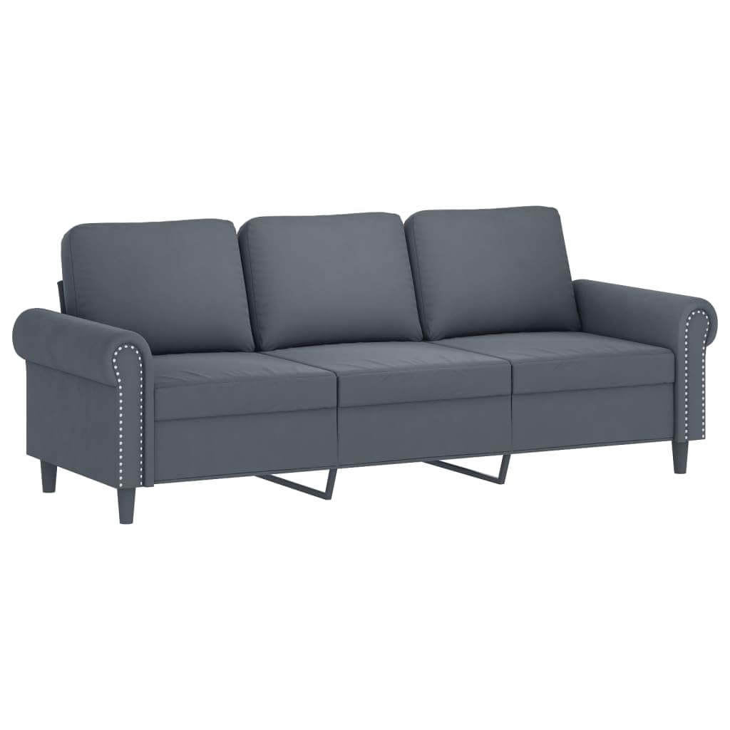 Juego de 3 sofás de terciopelo gris oscuro 92/152/212 cm moderno salón con estructura de metal contrachapado de madera contrachapada, sillón reclinable de 2 plazas, 3 plazas, mini sofá para