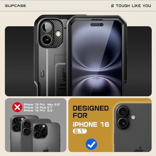 SUPCASE for iPhone 16 Case with Screen Protector (Unicorn Beetle Pro), [Built-in Stand & Belt-Clip] [Military-Grade Protection] Full Body Heavy Duty Phone Case for iPhone 16 6.1'' 2024, Black by SUPCASE - Used condition - Image 2
