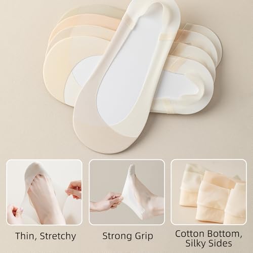 Caudblor 6 Pack Thin No Show Socks For Women, Invisible Non Slip Low Cut Liner Sock With Heel Tab For Loafers, Size 5-8 9-113
