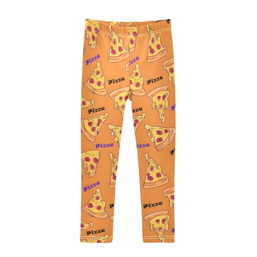 ALAZA Girls' Leggings Children's Yoga Pants Skinny Printed Dance Pizza Orange Comfortable 4T