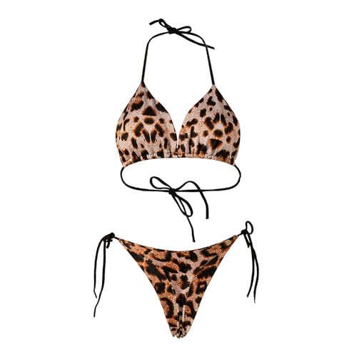 Thong Bikini Sets for Women, Brazilian Triangle String Tie Side Bathing Suits Cheetah Leopard Print Swimwear OneSize 2-83