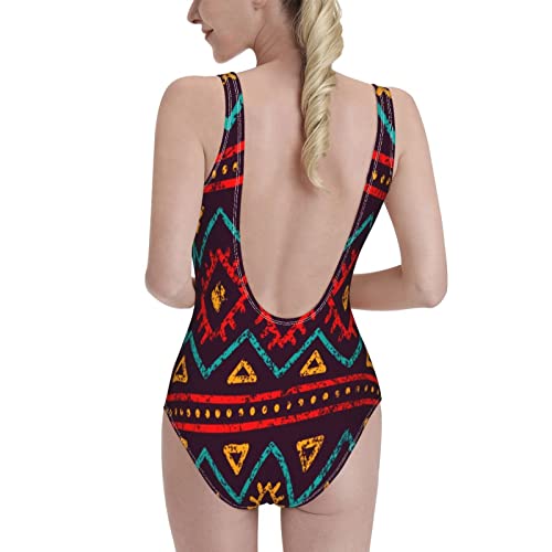 Women's One Piece Retro U Back Swimsuits Tummy Control Padding Bathing Suit High Cut Swimwear Aztec Ethnic Geometric Native American Southwest #TOP3