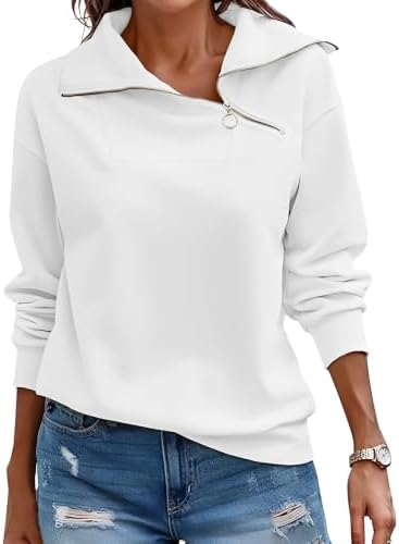 Cuptacc Pullover Damen Sweatshirt Herbst Quarter Zip Langarm Oberteile | Herbst,Winter,Quarter Zip,Stehkragen,Rollkragen,Casual,Elegant,Lässig,Schicke,Loose,Einfarbig,Baisc,Modisch