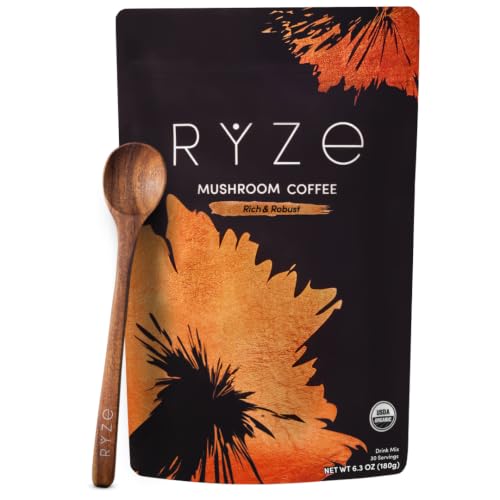 RYZE Organic Mushroom Coffee, Dark Roast, Adaptogenic Blend, 30 Servings