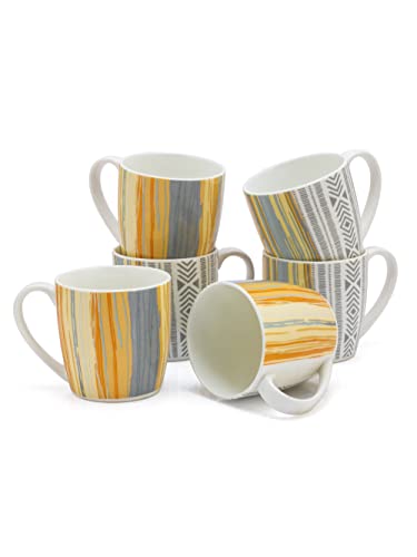 Image of Clay Craft Fine Ceramic Striped Tea Cups /Mugs Set of 6-180 ml Each, Tea Cup Set of 6, Microwave & Dishwasher Safe, Mugs for Coffee, Cups Set of 6, Mug Set, Gift Set, Ideal for Gifting