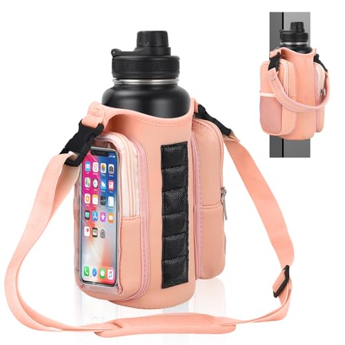 Yanwela Magnetic Gym Water Bottle Bag with Strong Magnet Holder for Men and Women to Carry Phone Small Bottle and Essentials Securely Attached to Metal Surfaces - Pink