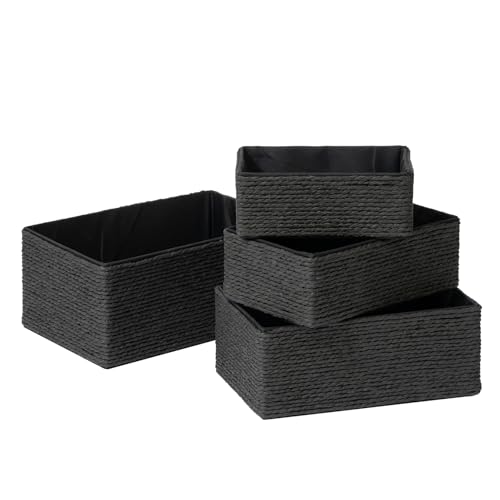 LA JOLIE MUSE Storage Baskets for Organizing Set 4 - Sturdy Woven Basket Paper Decorative Baskets, Stackable Storage Boxes for Makeup Closet Bathroom Bedroom Shelf (Black) - Cosy Home Interiors LA JOLIE MUSE Storage Baskets for Organizing Set 4 - Sturdy Woven Basket Paper Decorative Baskets, Stackable Storage Boxes for Makeup Closet Bathroom Bedroom Shelf (Black)