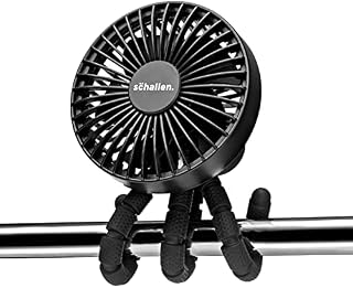 Schallen Rechargeable 4 Way Portable Lightweight Fan for Pram Fan, Car Seat, Desk, Office, Travel Fans | Clip on, Handheld, Tripod & Phone Holder (Black)