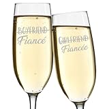 shop4ever Boyfriend to Fiance & Girlfriend to Fiancee Engraved Champagne Flute Glasses 8 oz. His & Hers Couples Gift Set of 2 Engagement Gift