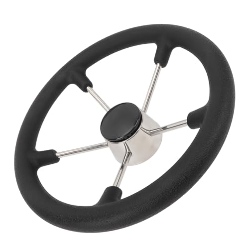 Boat Steering Wheel 5 Spoke Stainless Steel Marine Steering Wheel with PU Foam Grip and Center Cap for Yachts Speedboats Ships 13-1/2 Inch