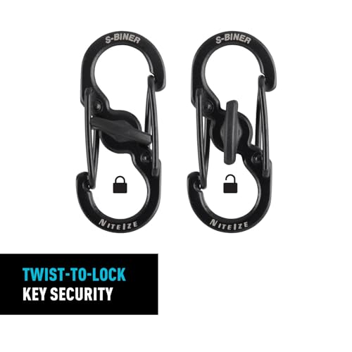 Image of Nite Ize S-Biner MicroLock Stainless Steel - S-Biner with Locking Dual Sided Gates - Keep Keys Secure with Carabiner Key Holder - Black (2 Pack)