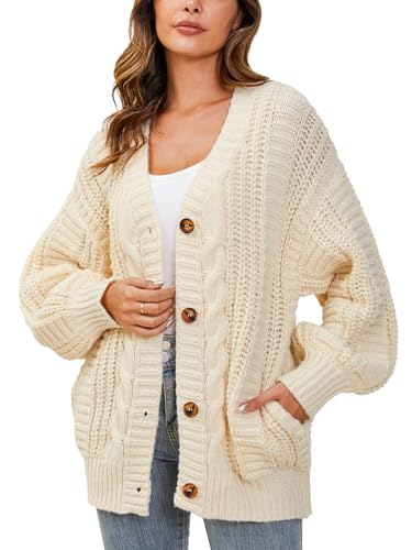 YKR Cardigan Sweaters for Women Oversized Chunky Open Front Lantern Sleeve Knit Button Down Sweaters Fall Winter 2024