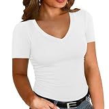 Chulianyouhuo Womens Plus Size Tops V Neck Short Sleeve Ribbed Knit Shirts Summer Fitted Basic Tee Casual...