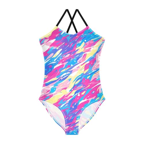 Camouflage Pattern Trendy Style Kids Girls 1-Piece Swimsuit Beach Swimming Suits Adjustable Strap Quick-Dry
