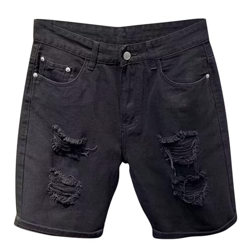 Short jean homme dechire baggy droit stretch streetwear