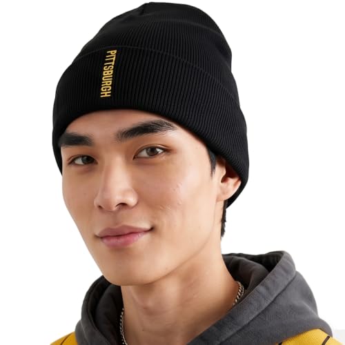 Daxton Vertical USA Cities Cuffed Beanie Winter Knit Hat Skully Cap for Men Women Pittsburgh Black Gold
