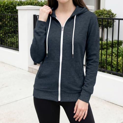 Image of GIVON Womens Casual Zip Up Hoodie Cotton Blend Soft Fabric Basic Layering Hooded Jacket with Kangaroo Pocket