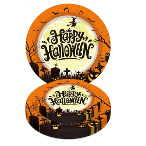 30枚 ハロウィン 紙皿 丸型 プレート 漫画デザイン 7インチ 使い捨て食器 ハロウィンパーティー用 かわいい テーブルデコレーション (7インチ,B30枚)
