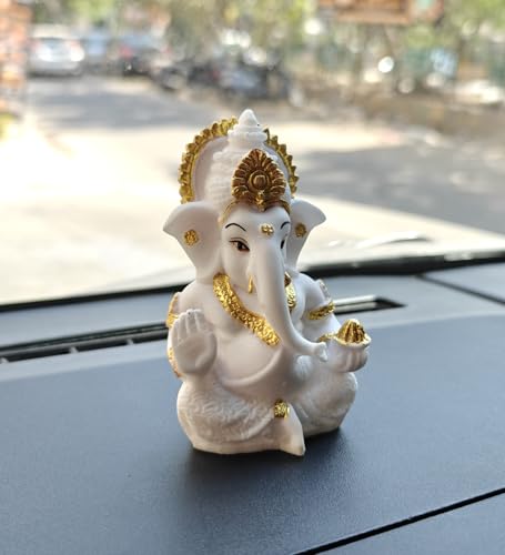 Image of Shri Ganesha Idol for Car Dashboard | Lord Statue for Decor, Office & Pooja Room Decor | Spiritual Gift for Housewarming, Festive & Religious Occasions (White)