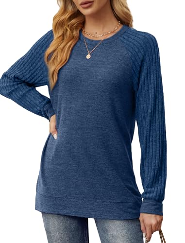 Image of Saloogoe Tunic Sweatshirts for Women Crewneck Lightweight Sweaters Raglan Long Sleeve Shirts Fall Fashion Tops 2026
