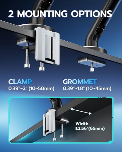 Image of Single Gaming Monitor Arm for 24 inch-57 inch Screens, Up to 60 lbs, White | Full Motion Computer Monitor Mount, Heavy Duty Gas Spring Desk Stand with VESA 75x75 to 200x200, with C Clamp, Grommet Base