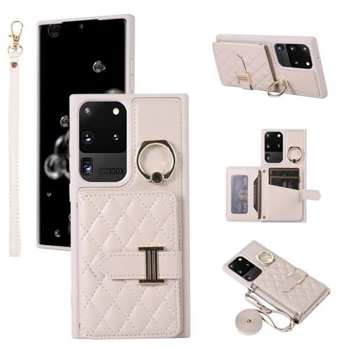 Étui portefeuille pour Samsung S20 Ultra 5G en beige haut de gamme avec anneau 360