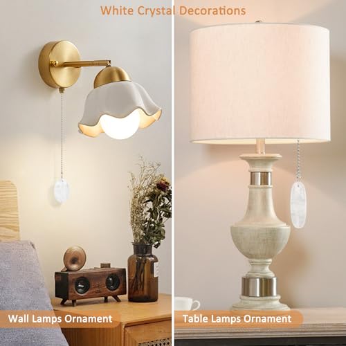 Image of LEFERS Ceiling Fan Pull Chain, 2 Pieces Natural Gemstone Pendants with 12 inch Ceiling Fan Chain Extender and Connector (White Crystal)