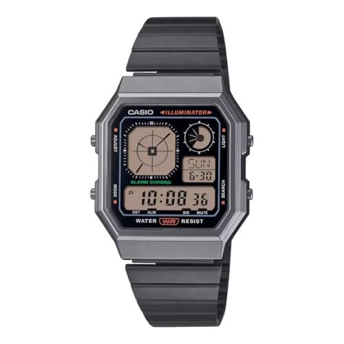 Casio Reloj Digital de Cuarzo Unisex con Correa de Acero Inoxidable A130WEGG-1AEF, Negro, Correa
