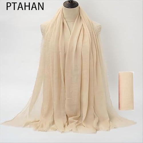 Cotton Blend Crinkle Vintage Soft Scarf with Fringed Edges,Fashion Lightweight Scarf shawl,travel scarf (Beige)4