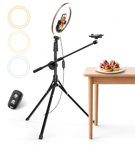 UBeesize 12' Ring Light with Overhead Phone Mount...