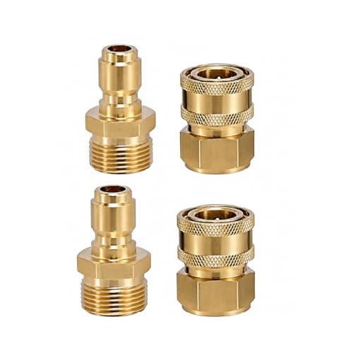 Image of Quick Connect Adapter Fittings for Pressure Washer Hose Pipe M22 x 15 | Heavy Duty Brass Coated Quick Release Coupler Set | Leak Proof Connector | (Set of 2 Male & 2 Female Adapters)