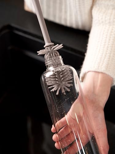 spottle Flaschenbürste Silikon - Reinigungsbürste mit langem Griff - Spülbürste lang & grau für Glas-Trinkflaschen - Bottle Brush