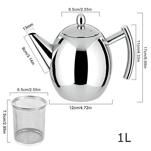 Tetera de acero inoxidable con filtro de gran capacidad (1 L, verifica la tetera con agua fría antes de usarla) - Imagen 4