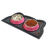 Dog Bowls,Cat Bowls,Dog Feeders,Two Stainless Steel Food Water Bowls with Mat,Feeder with No-Spill a