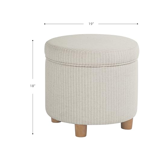 Image of HomePop 19 inch Round Storage Ottoman - White Woven Stripe
