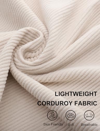 COZYPOIN Men's Corduroy Sweatshirts Casual Stand Collar Button Long Sleeve Henley Pullover Sweater with Elbow Patches(Beige-XL)4