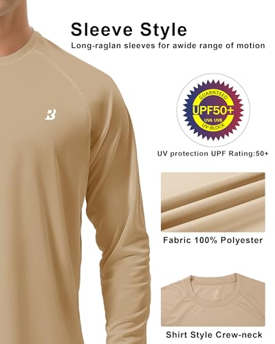 Image of Roadbox Mens UPF 50+ UV Sun Protection Shirts Outdoor Long Sleeve SPF Rash Guard for Fishing Hiking Swimming Running